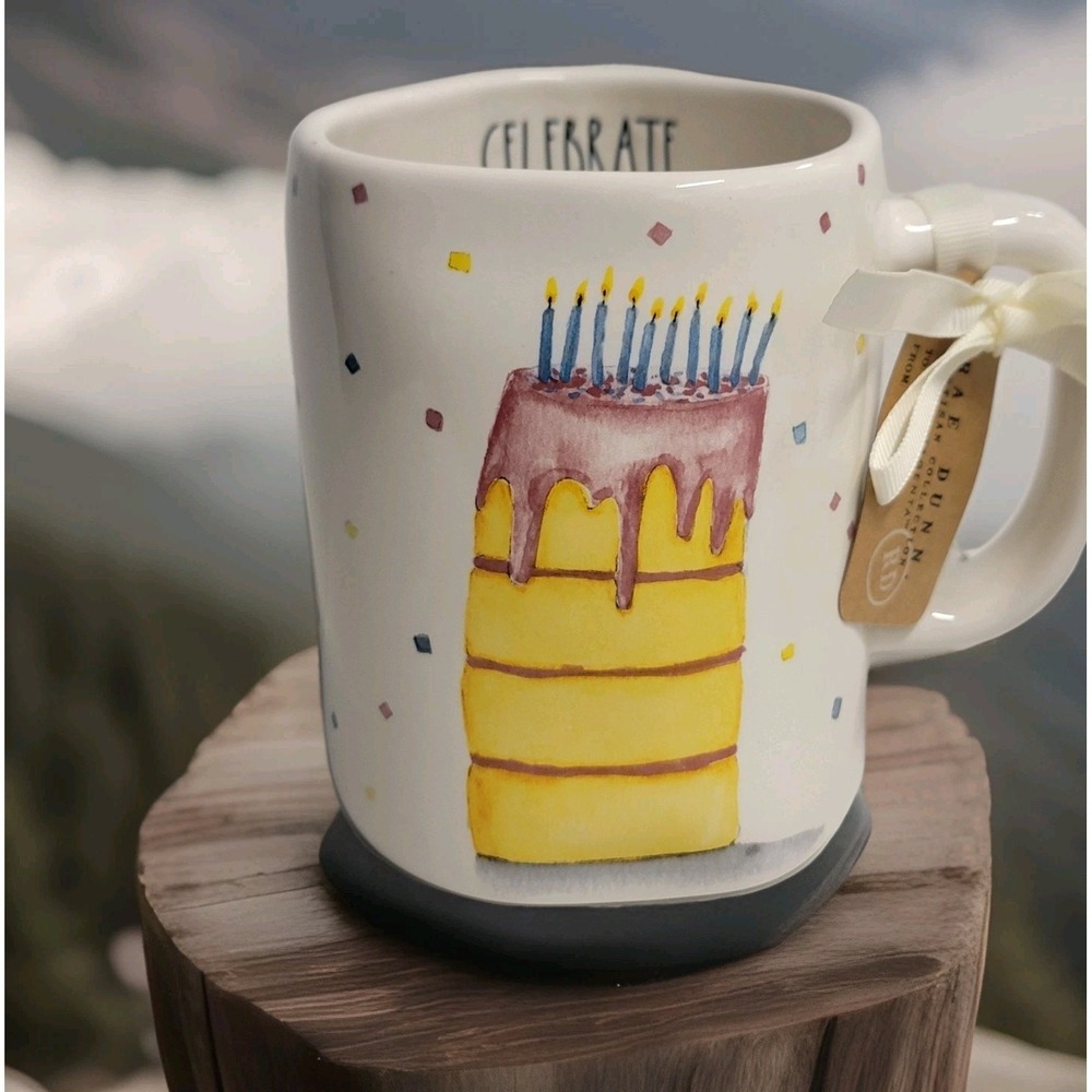 NEW Rae Dunn Happy Birthday "Celebrate" Mug Birthday Cake With Candles Confetti